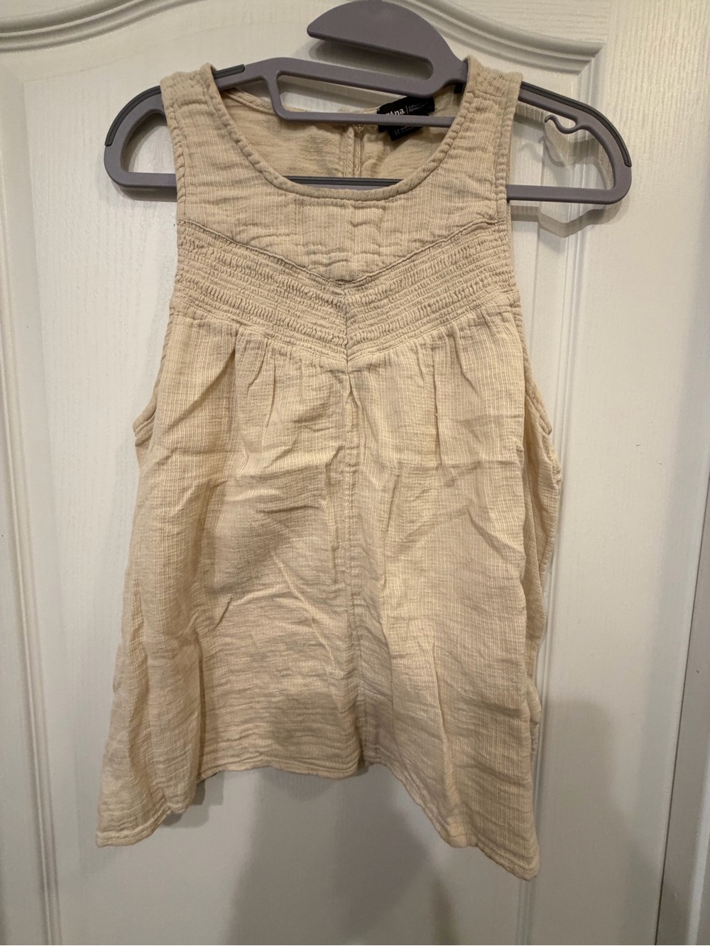 prAna Medium Beige Organic Cotton Gauze Smocked Sleeveless Tank Top